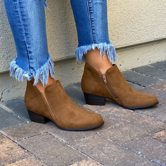 Cognac Asymmetrical Style Boho Chic Ankle Booties - Picture 4 of 9